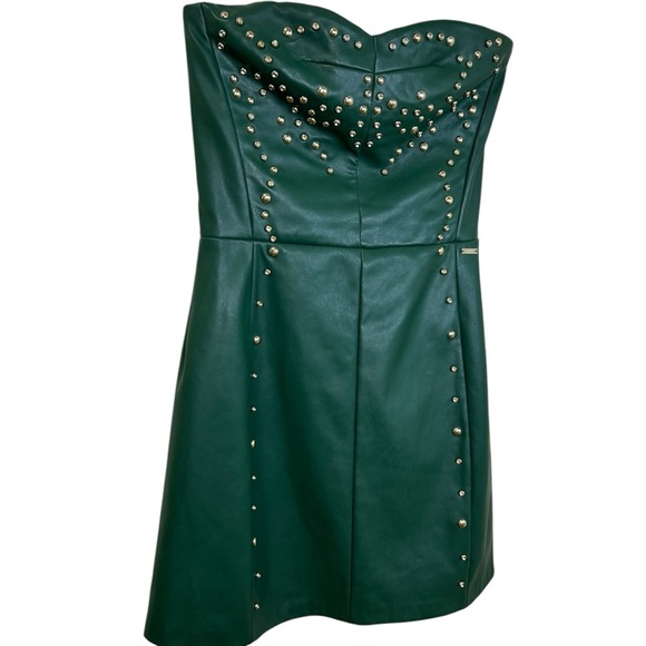 Armani Exchange - Women’s Strapless Dress, Studded Faux-Leather - Green, Size 0 - Picture 7 of 17